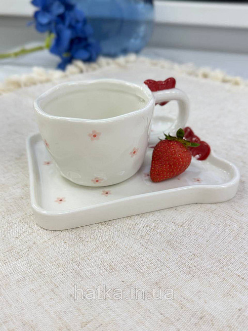 Чашка з блюдцем кераміка Olens "Червоні банти" 220 мл 8030-438 Київ - фото 3