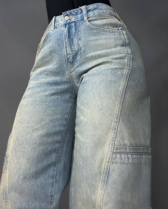 Джинсы женские Its Basic 3123 cargo fit косой шов карманы сбоку винтаж широкие голубые, голубой, 34, Одесса - изображение 8