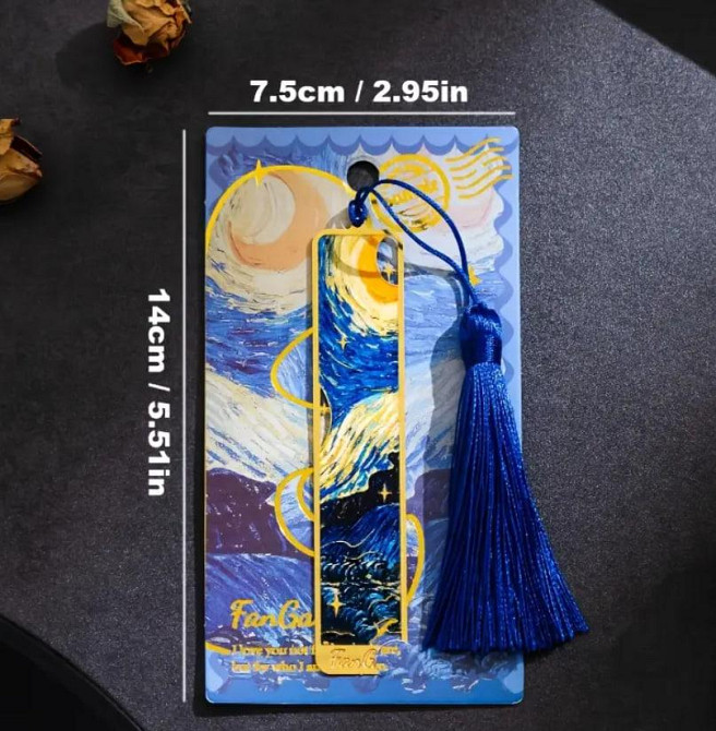 Вінтажна Закладка з Металу з Малюнком Зоряної Ночі та Місяця з Бахромою ОригІнальна закладка для кни Київ - фото 3