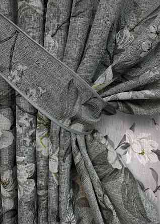 Комплект штор VR-Textil Лен Прованс 150х265 2шт и Тюль 600х265 1724ш-1681т Серый с белым 71-104/5 Киев