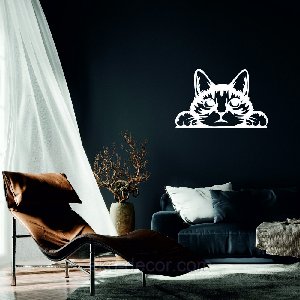 Декоративное настенное 3D Панно «Кот» Декор на стену с объемом (цена за 1 шт) 50*32 см, Белый Киев - изображение 1