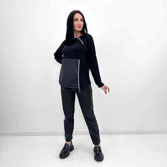 Повсякденний костюм з блискавками "Skylar" оптом | Норма і батал | Розпродаж моделі Чорний, 50-52 Київ