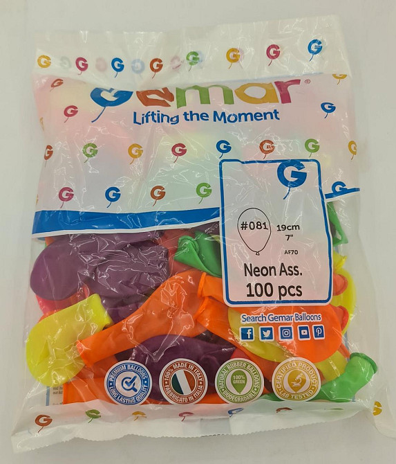 Повітряні кульки 7" (19 см) асорті неон 100 шт (1 пачка) Харків - фото 2