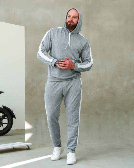 Костюм спортивний чоловічий лампаси весна Сіро-Білий S Харків - фото 3