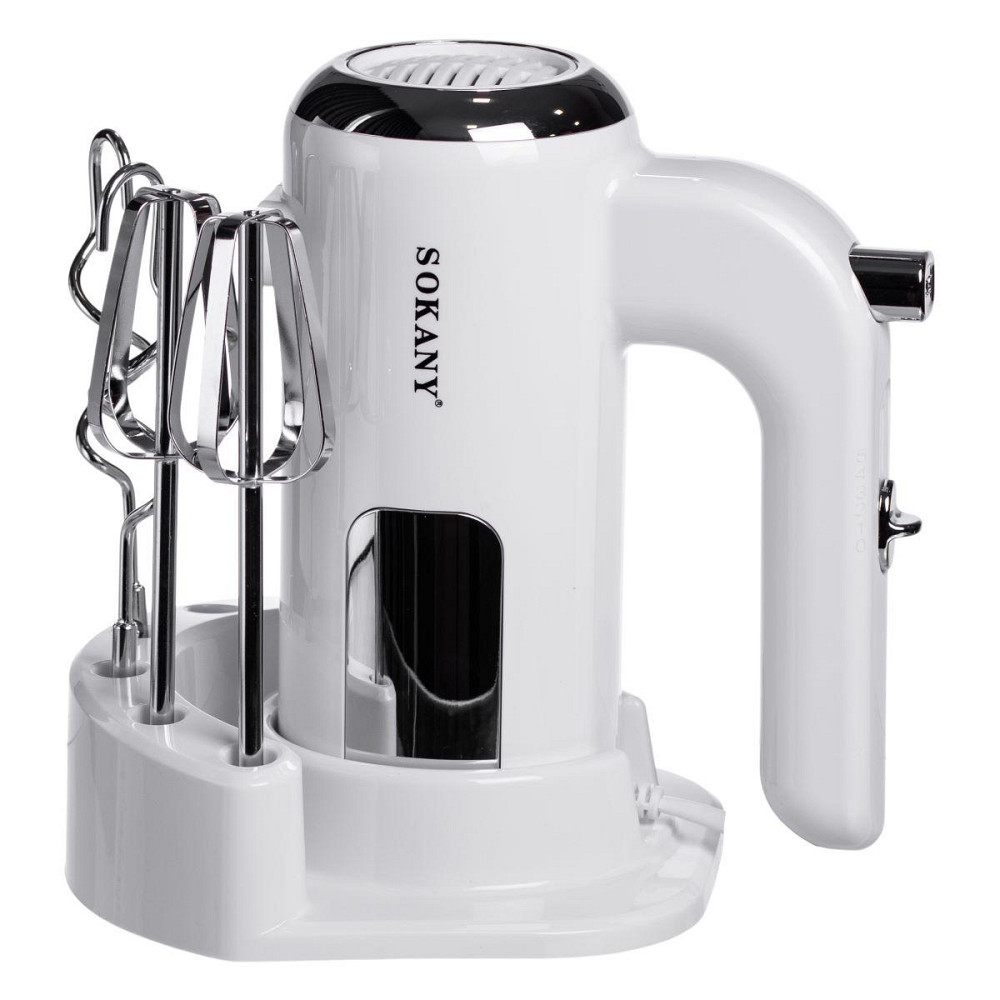 Миксер ручной 2 насадки венчики и крюки для теста белый Sokany SK-02025 Киев - изображение 3