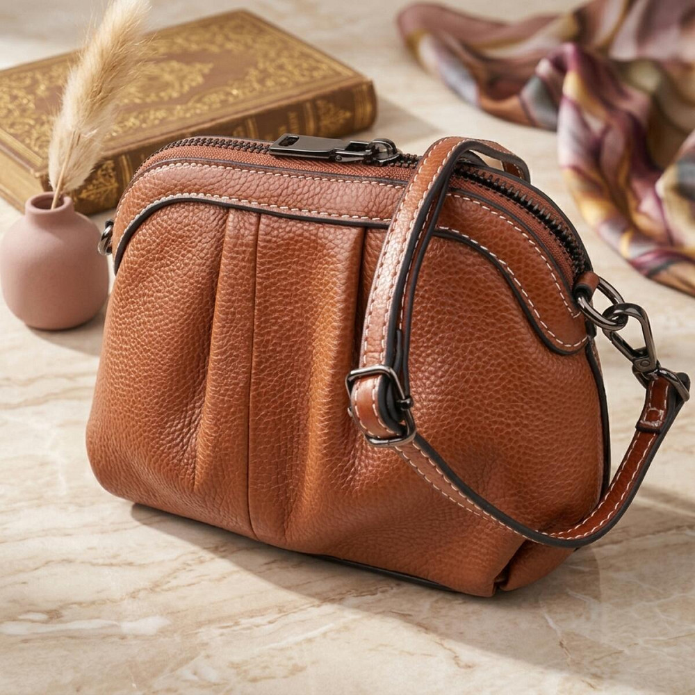 Женская сумка с драпировкой из натуральной кожи Vintage 22895 Коричневый Киев - изображение 13