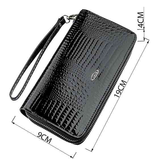 Кошелек женский из экокожи на две молнии лаковый KIVI Хамелеон 19026 Черный Киев