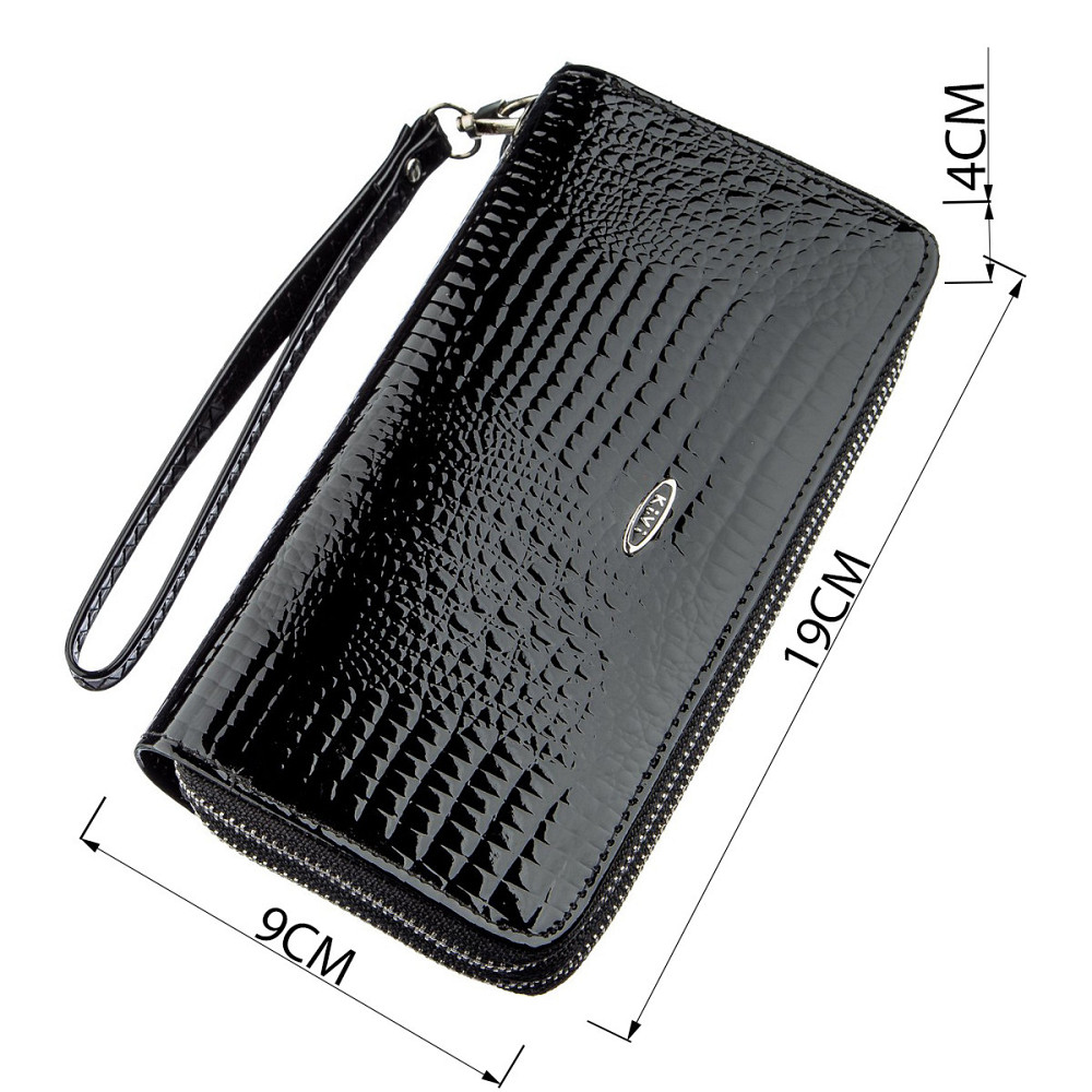 Кошелек женский из экокожи на две молнии лаковый KIVI Хамелеон 19026 Черный Киев - изображение 4