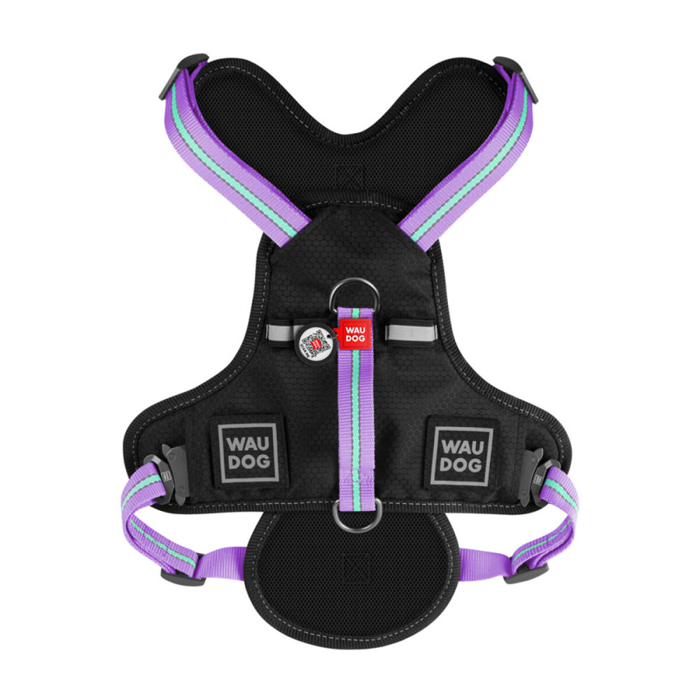 Шлея для собак безпечна WAUDOG Nylon з QR паспортом, металева пряжка-фастекс, XL, Ш 25 мм, А 60-95 см, В 80-100 см фіолетовий Київ - фото 5
