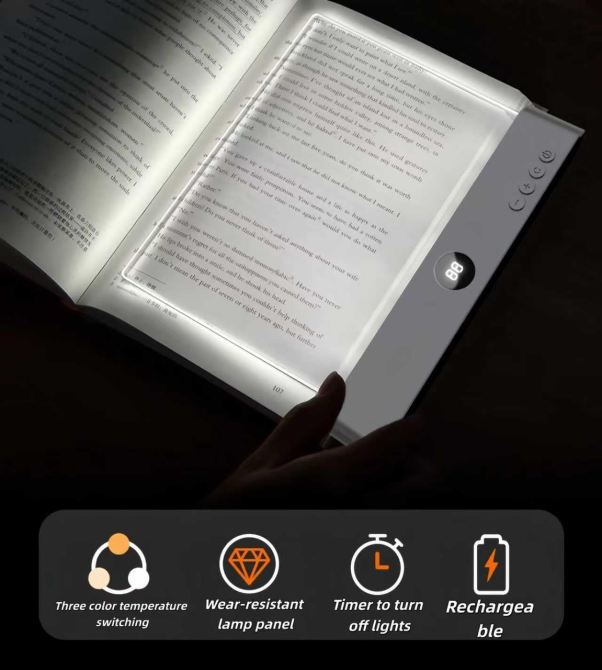 Уценка Плоская лампа для чтения книг USB, 3 цвета 3000–6500K, плавное затемнение 25–100%, таймер 1–99 мин, белая Киев - изображение 9