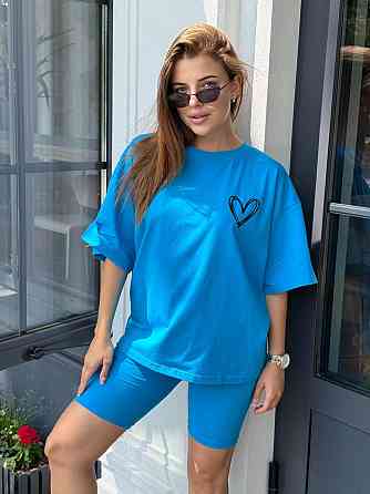 Футболка и велосипедки женские кулир Голубой XL/2XL Харьков