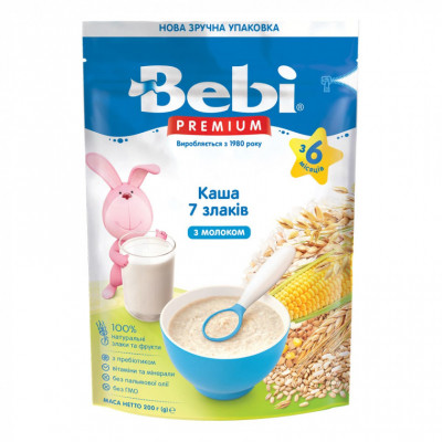 Детская каша Bebi Premium молочная 7 злаков +6 мес. 200 г (8606019654443) Винница - изображение 1