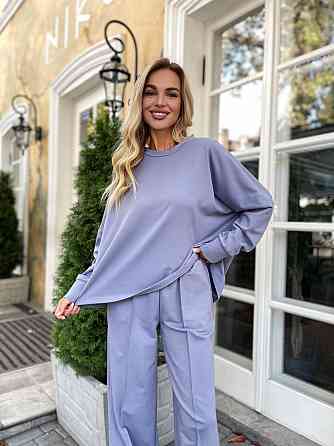 Жіночий стильний повсякденний костюм турецький двонитка Світло-сірий Одеса