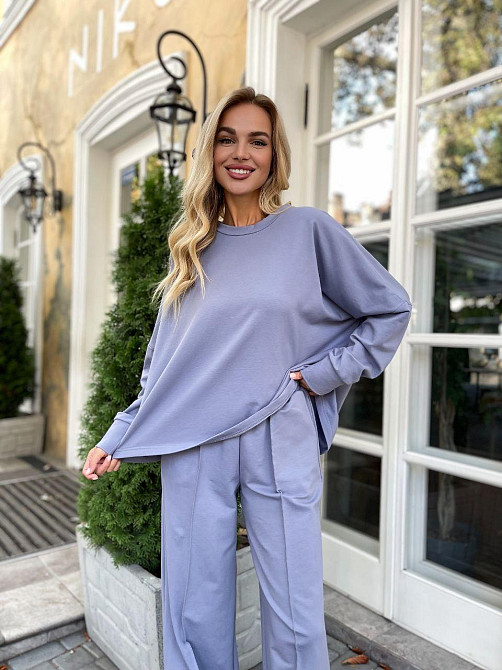 Жіночий стильний повсякденний костюм турецький двонитка Світло-сірий Одеса - фото 2