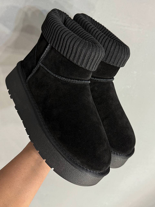 Угги женские Hengji 56-1 с манжетом носком на высокой подошве черные, 36, 23,5 см Киев - изображение 1