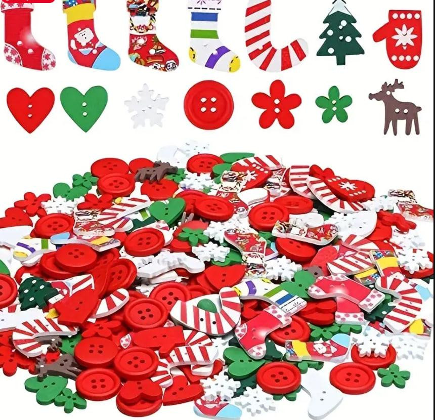 Набір новорічних гудзиків 20 шт. (олені, цукерки, сніжинки, ялинки, серця) 1.5-3 см. Київ - фото 5