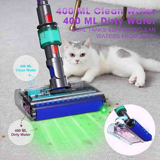 Насадка-моп для Dyson V7 V8 V10 V11 V15 електрична миюча з баком для чистої і брудної води чорна Київ