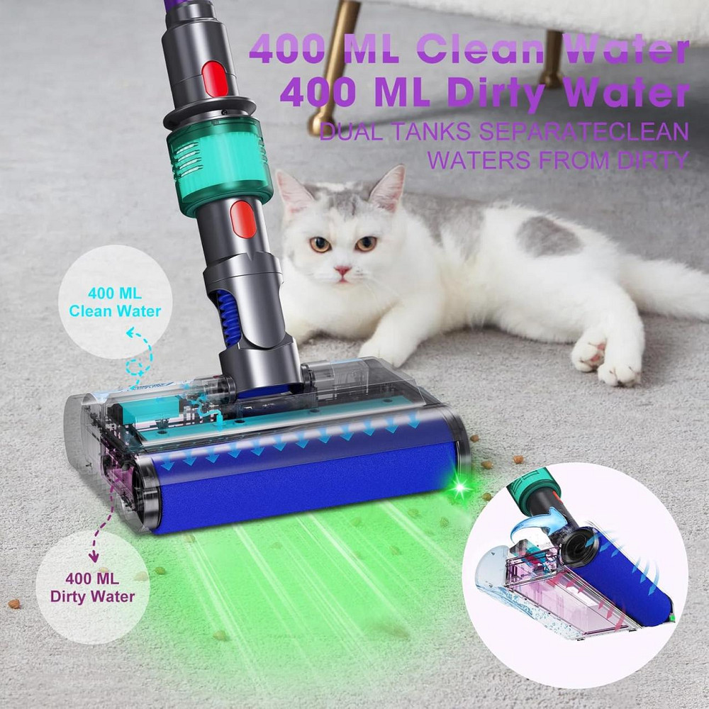 Насадка-моп для Dyson V7 V8 V10 V11 V15 електрична миюча з баком для чистої і брудної води чорна Київ - фото 2