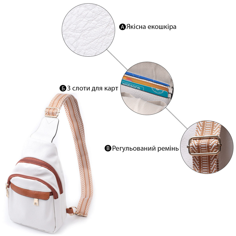 Женская сумка через плечо с отверстием для наушников из экокожи Vintage 22785 Белый Киев - изображение 4