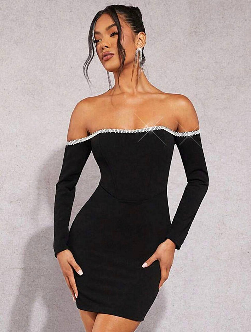 Женская стильная вечерняя мини-платье из бархата с камнями 46/48 Одесса - изображение 1