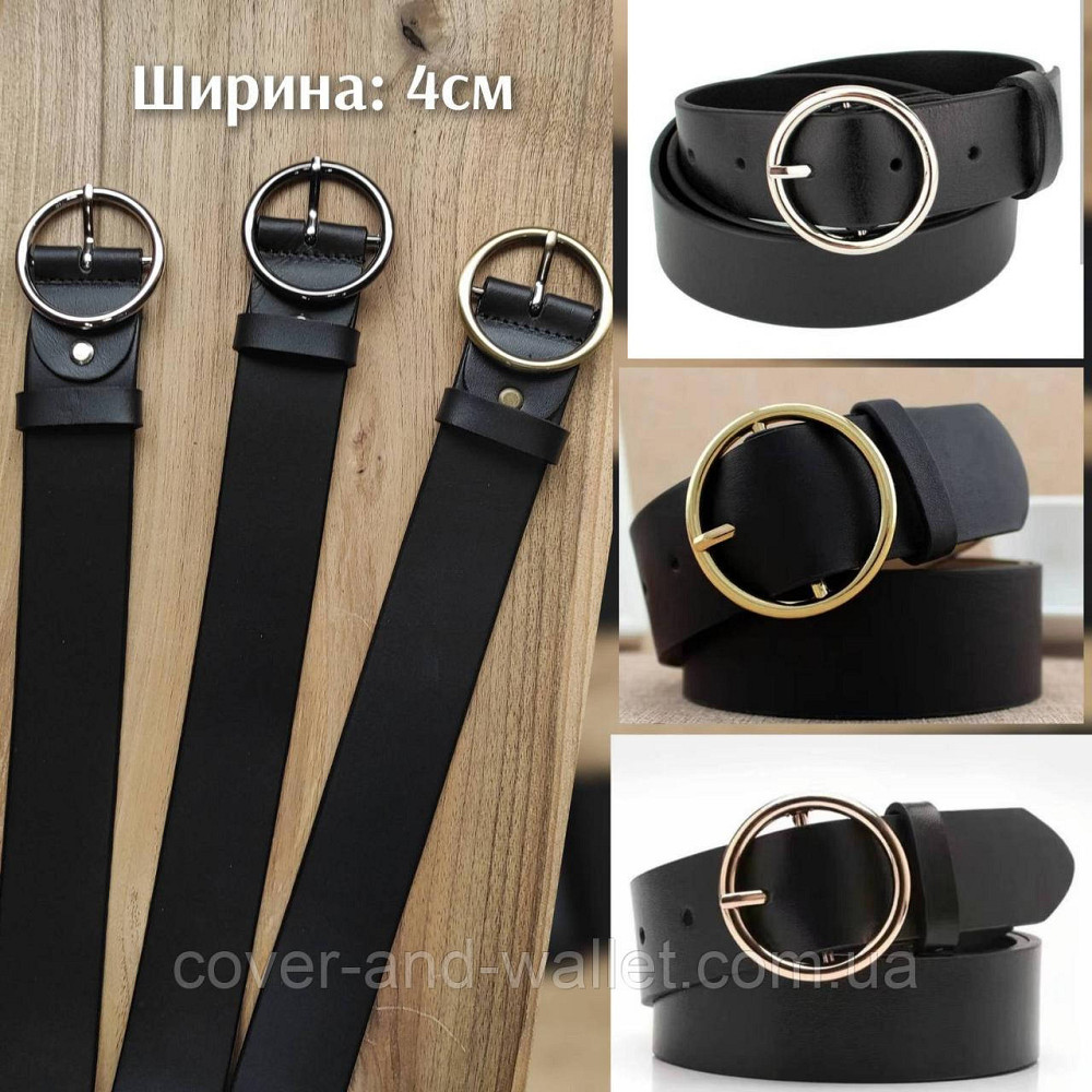 Широкий жіночий ремінь чорного кольору з натуральної шкіри 40мм PS Leather Київ - фото 1