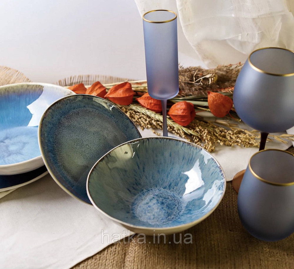 Салатник великий Olens "Всесвітня" 27х7 см кераміка блакитна Київ - фото 2