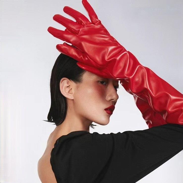 Высокие перчатки женские из экокожи красный Киев - изображение 3