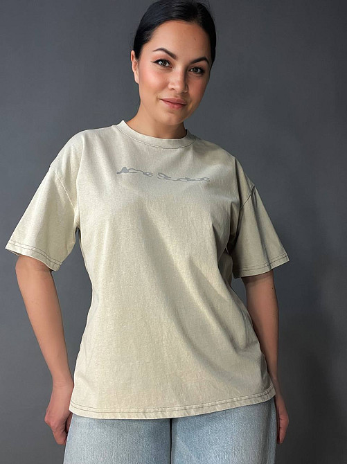 Футболка женская A-N 27039 вареная тай-дай оверсайз хлопок с надписью, бежевый, one size Киев - изображение 1