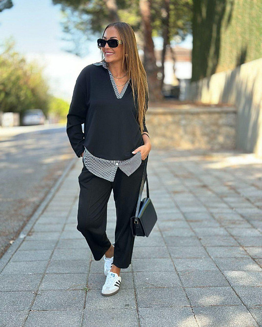 Стильный женский костюм двойка двунитка + котон. Черный, 56/58 Одесса - изображение 5