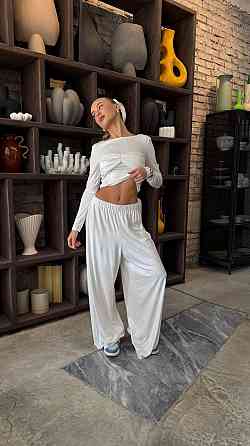 Женский стильный костюм двойка: лонгслив с имитацией бра и брюки вискоза Одесса