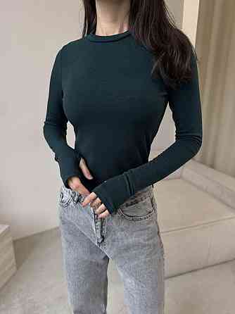 Жіночий утеплений базовий лонгслів турецька віскоза з начосом. Зелений, 46/48 Одеса