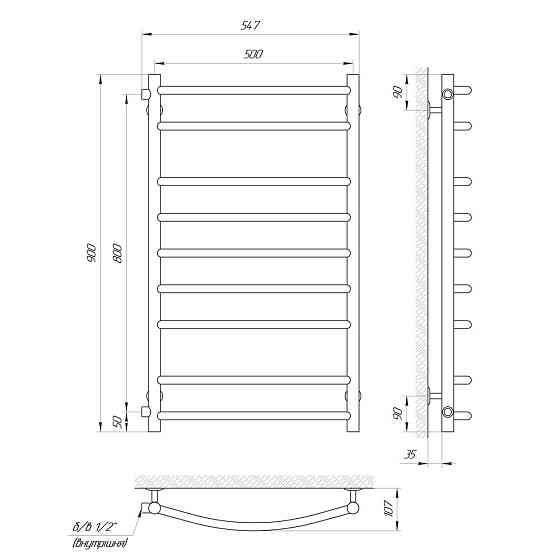 Водяной полотенцесушитель LARIS КЛАССИК П9 500 Х 900 Киев