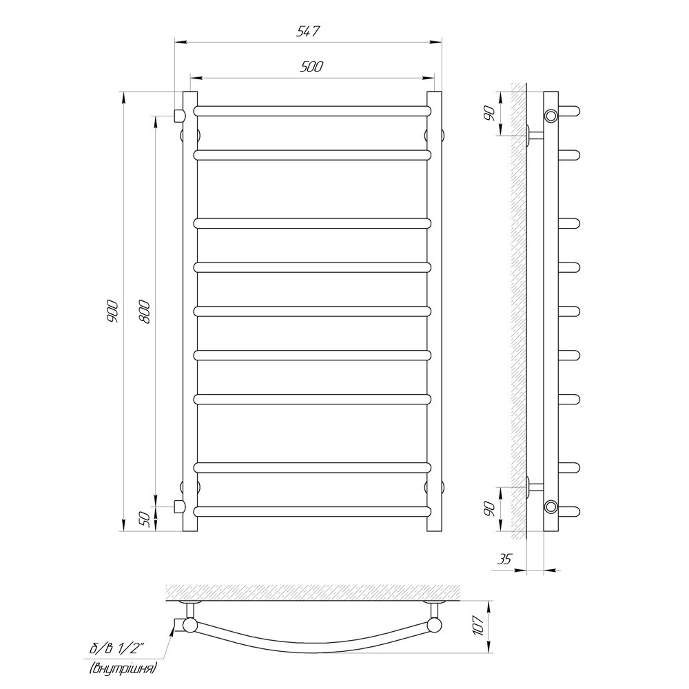 Водяной полотенцесушитель LARIS КЛАССИК П9 500 Х 900 Киев - изображение 6