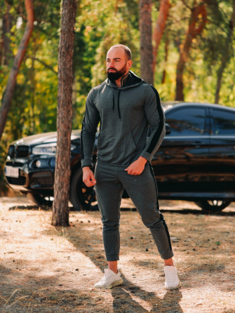 Костюм спортивний чоловічий лампаси весна Сіро-Чорний XL Харків