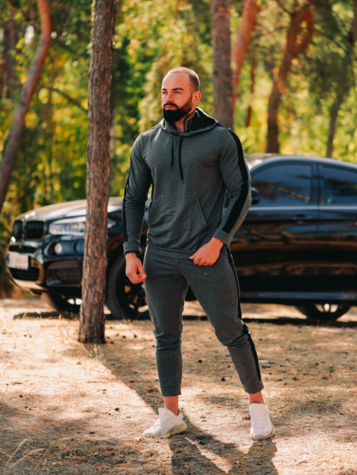 Костюм спортивний чоловічий лампаси весна Сіро-Чорний XL Харків - фото 5