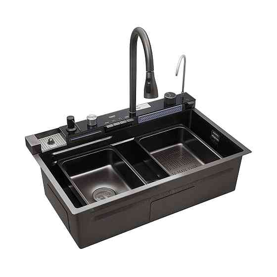 Кухонная мойка Kroner KRP Schwarze - SET7546ARTHM PVD (3.0/0.8 мм) в комплекте со смесителем, черная Киев