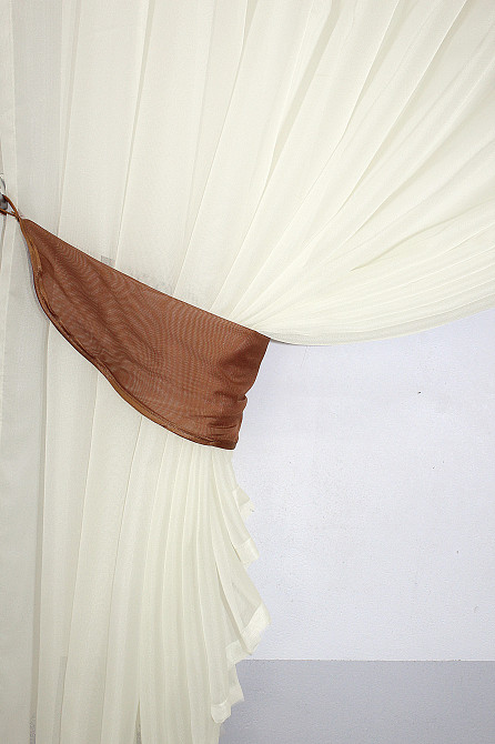 Кухонні шторки VR-Textil № 060к "Дует" з підв'язками коричневий з бежевим 330х170 см (50-360) Київ - фото 4