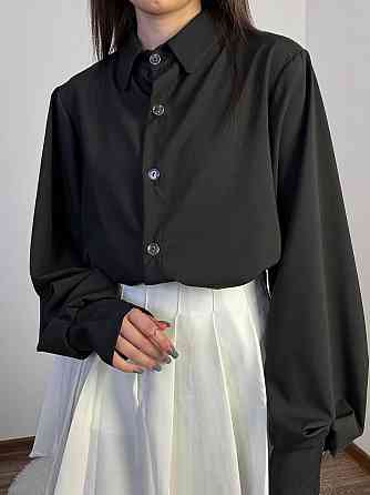 Женская базовая рубашка на пуговицах турецкий плотный софт Черный Одесса