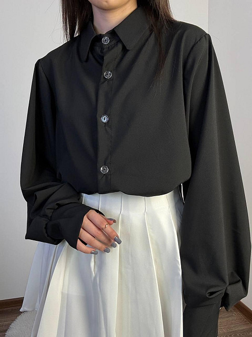 Женская базовая рубашка на пуговицах турецкий плотный софт Черный Одесса - изображение 1