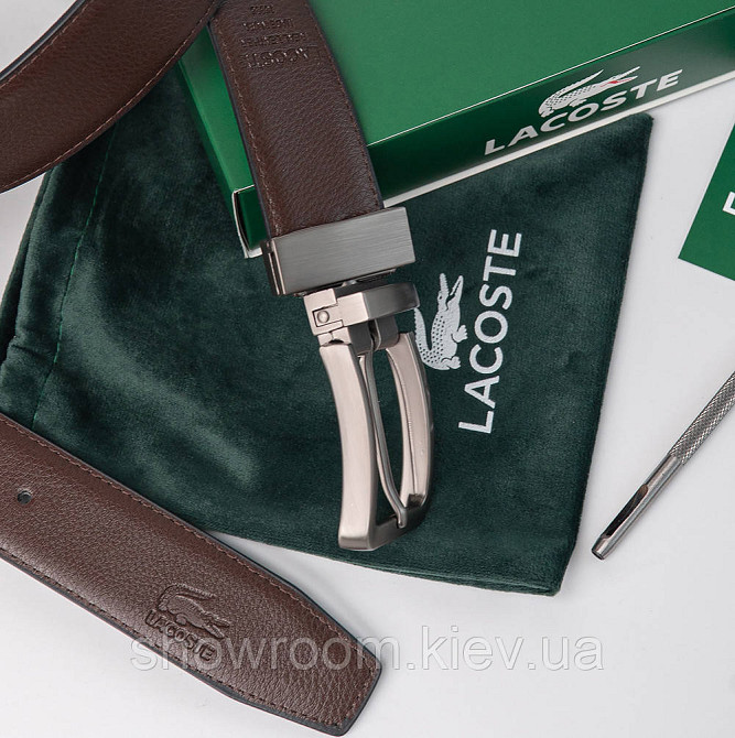 Двосторонній шкіряний ремінь з натуральної шкіри Lacoste (985) Київ - фото 4