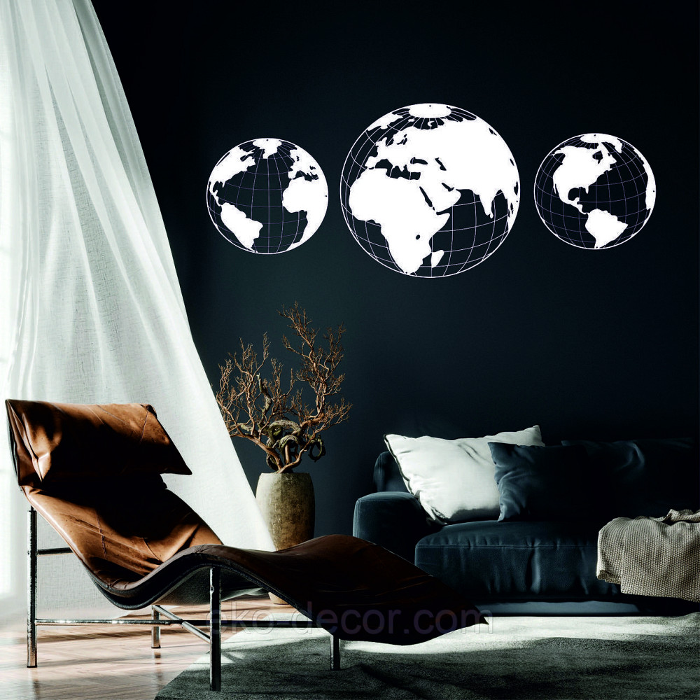 Декоративне настінне Панно «Глобус», Декор на стіну 50*122 см, Білий Київ - фото 2