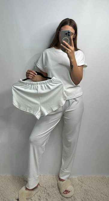 Пижама-комплект из плюшевого велюра Молочный L Харьков - изображение 1