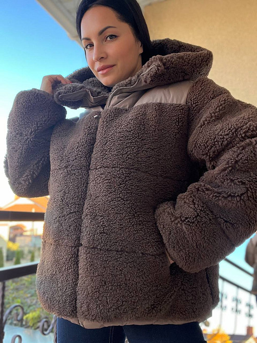 Куртка женская Lady Yep 9055 тедди комбинированный искусственный мех оверсайз с капюшоном, коричневый, 44-48 Киев - изображение 8