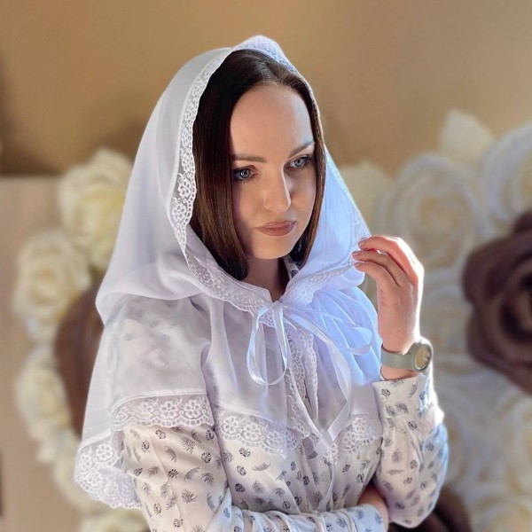Женский палантин для посещения храма, церкви, монастыря, обряда крещения, венчания кружевной шифоновый платок на голову Дева Мария 80*120 см Betis бел Кривой Рог - изображение 1