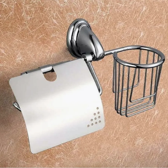Тримач для туалетной бумаги настенный металлический с крышкой и корзиной Zerix LR1503-1 (LL1494) Черновцы - изображение 3