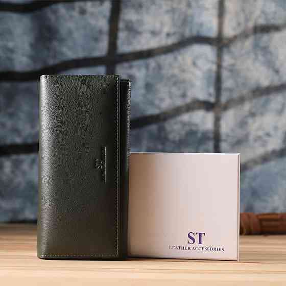 Горизонтальный кошелек у два сложения из натуральной кожи ST Leather 23067 Зеленый Киев