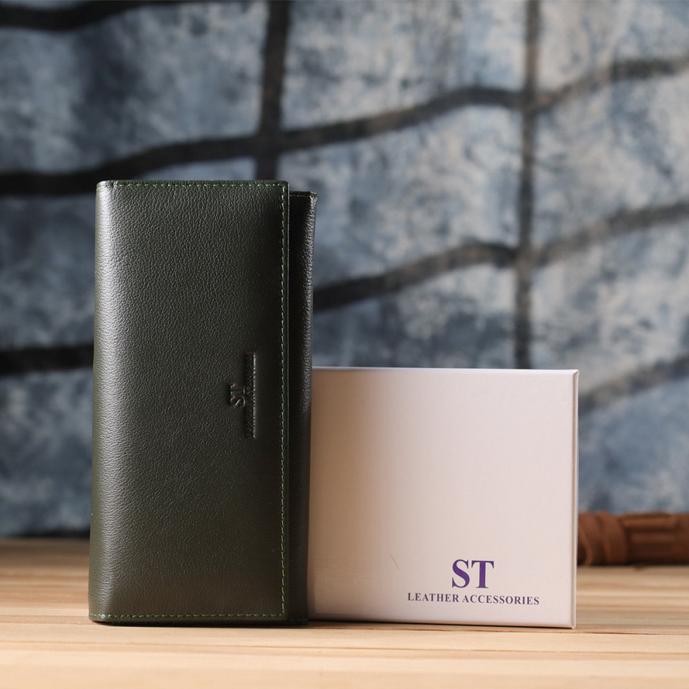 Горизонтальный кошелек у два сложения из натуральной кожи ST Leather 23067 Зеленый Киев - изображение 1