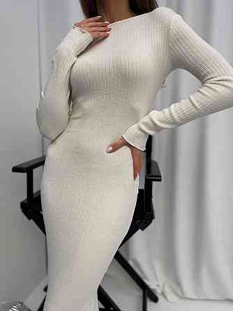 Женское трендовое платье из трикотажа рубчик Молочный Одесса