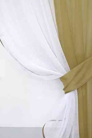 Кухонные шторки VR-Textil № 083к с подвязками кофейный с белым 270х170 см (52-0543) Киев