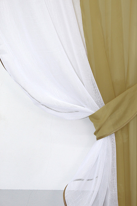 Кухонні шторки VR-Textil № 083к з підв'язками кавовий з білим 270х170 см (52-0543) Київ - фото 3